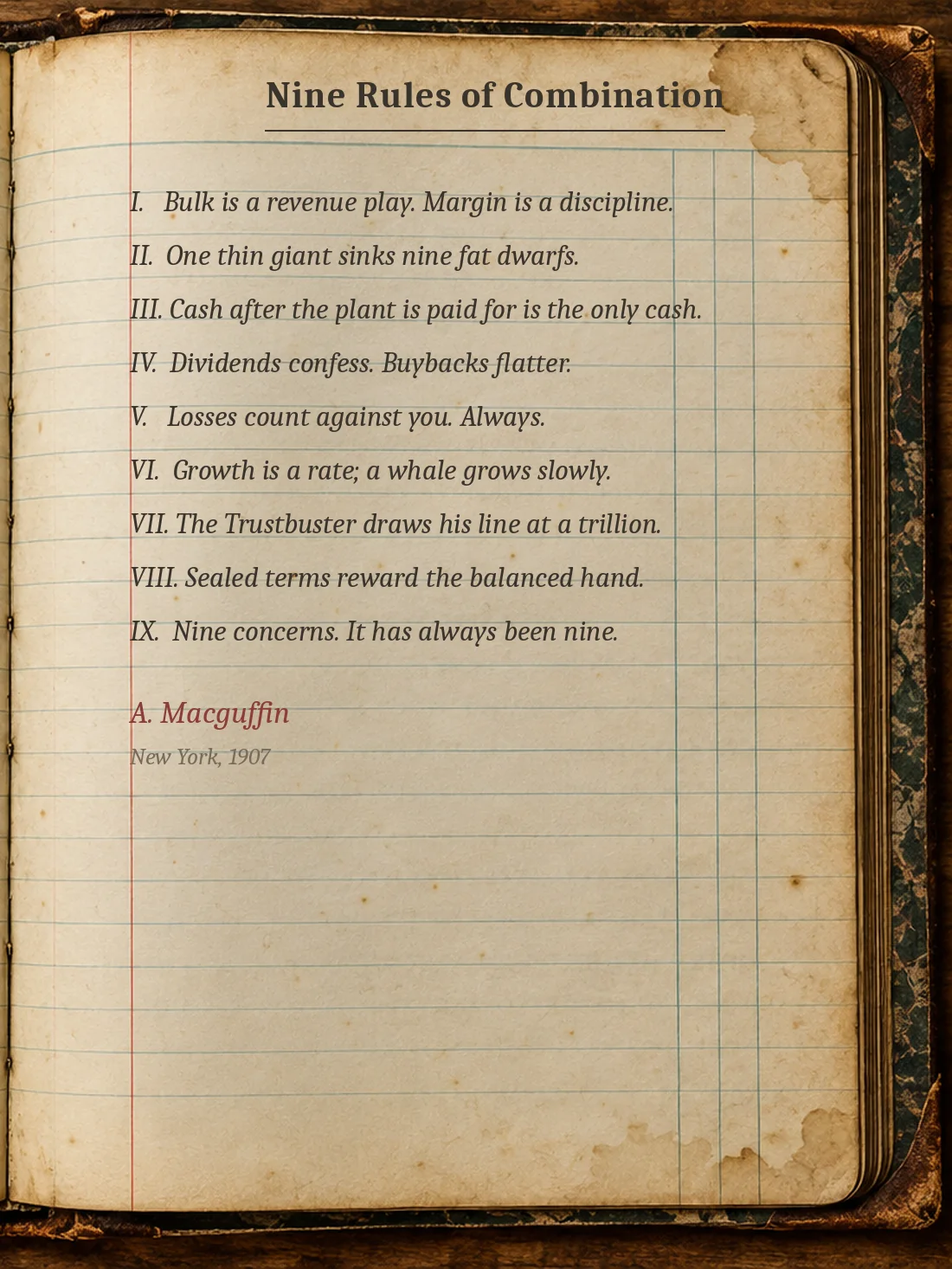 From the ledger of Abner Macguffin: Nine Ways to Build a Combination